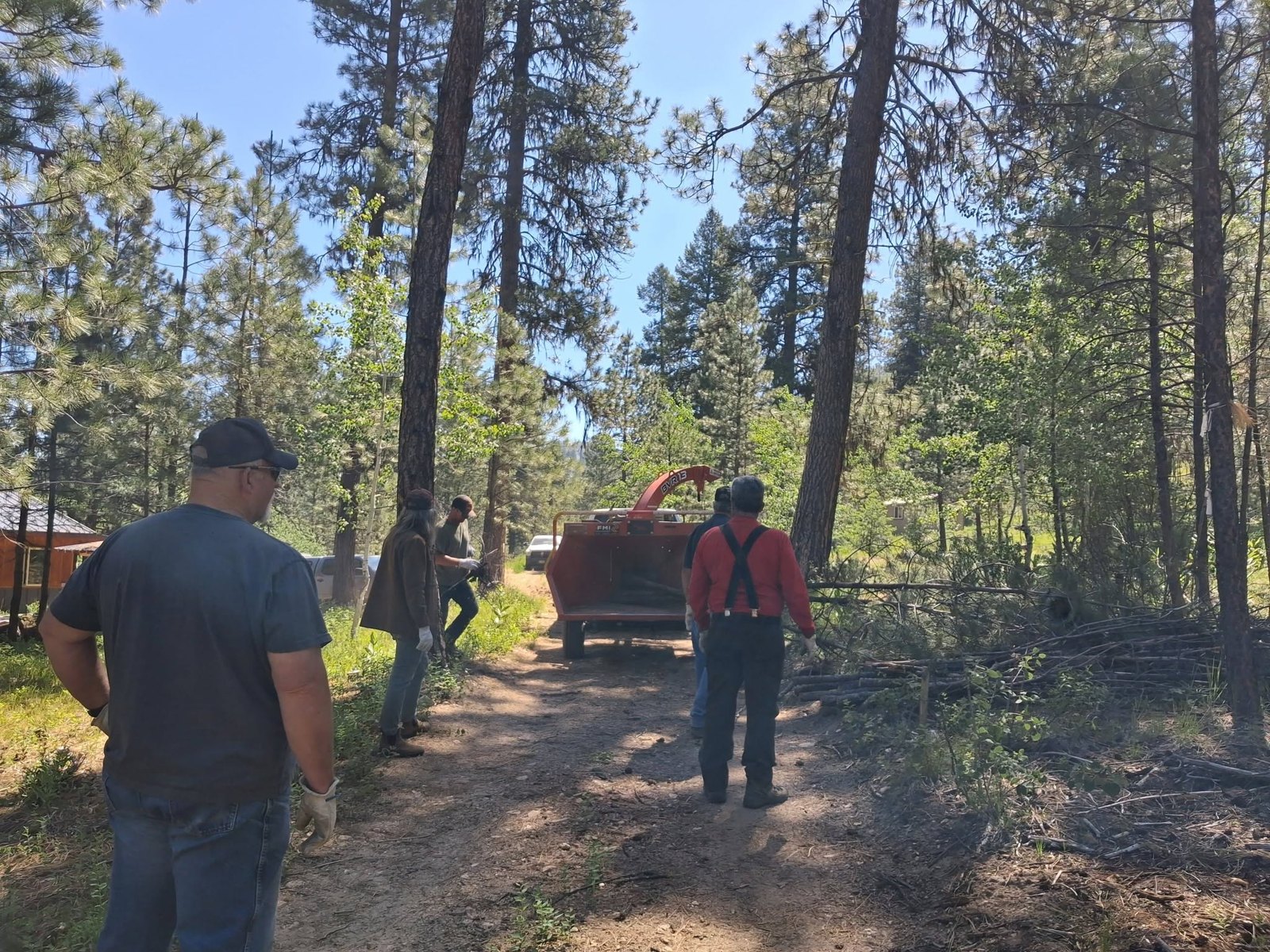 Chipping alongside the truck.