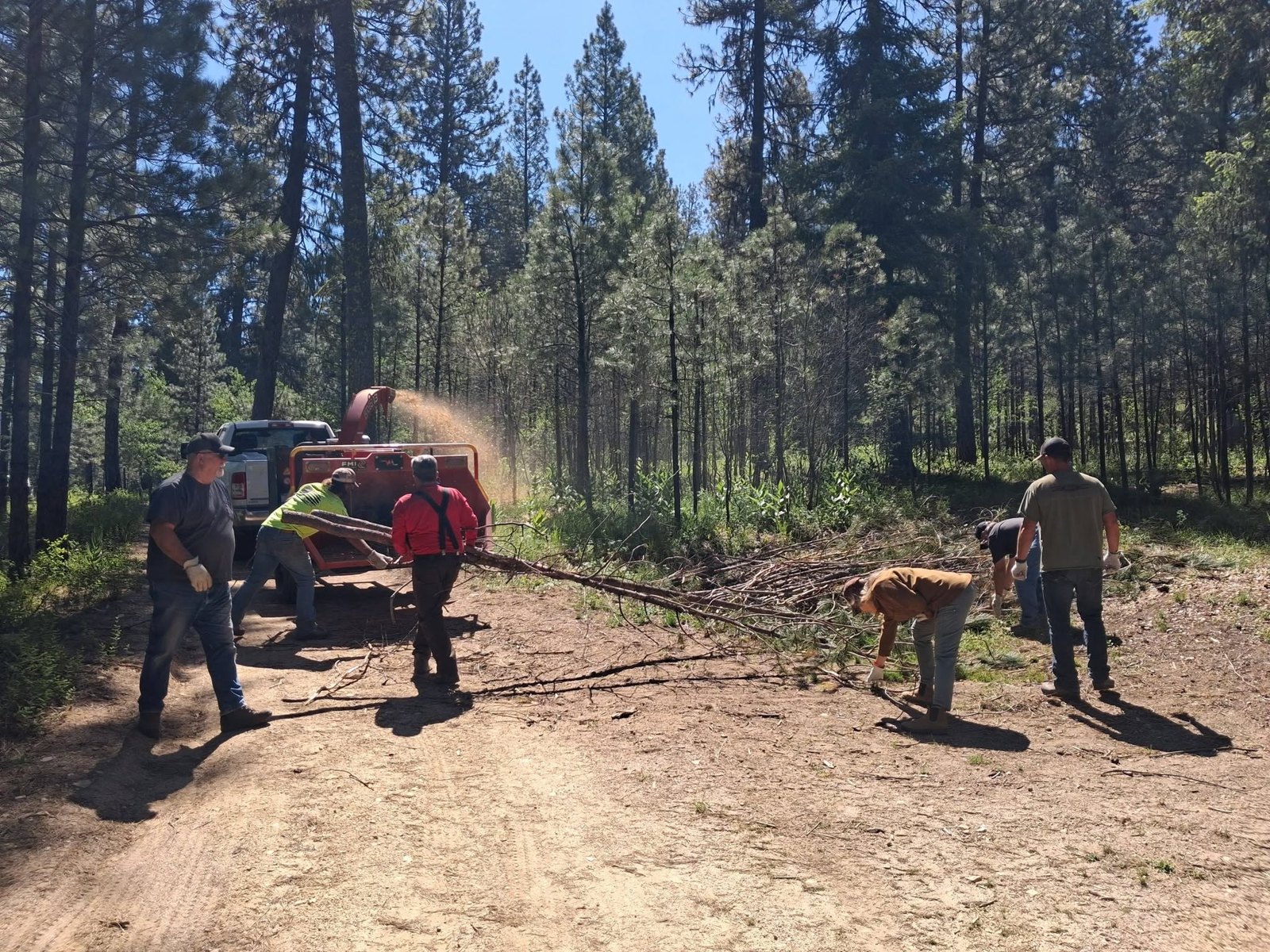 Dragging slash to the chipper.